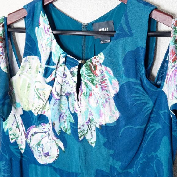 Maeve Anthropologie Teal Floral Midi Dress Size 16 Blue Garden Party - Picture 3 of 10